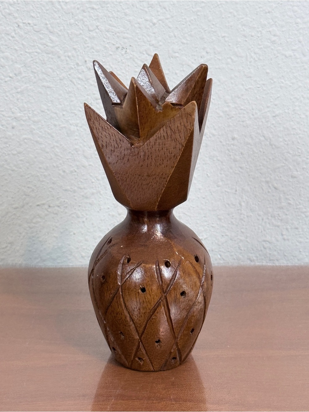 Vintage Carved Wooden Pineapple Toothpick Holder Serveware